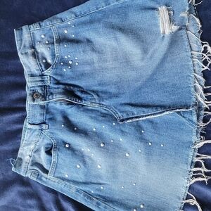 Guess mini flare distressed denim skirt